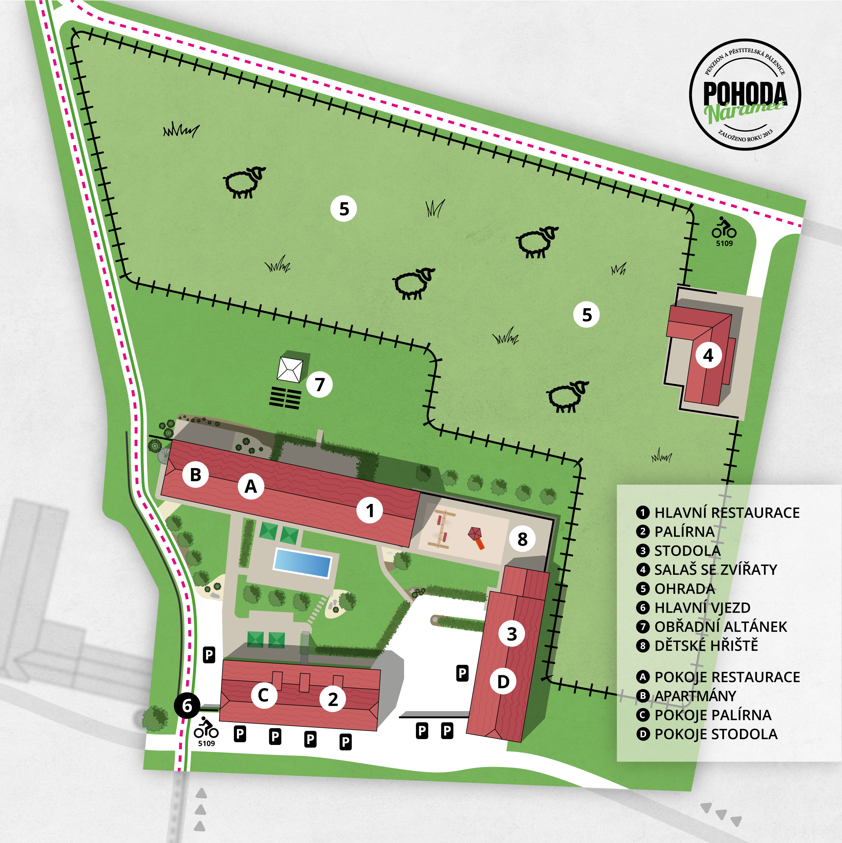 Pohoda Nárameč — mapa okolí
